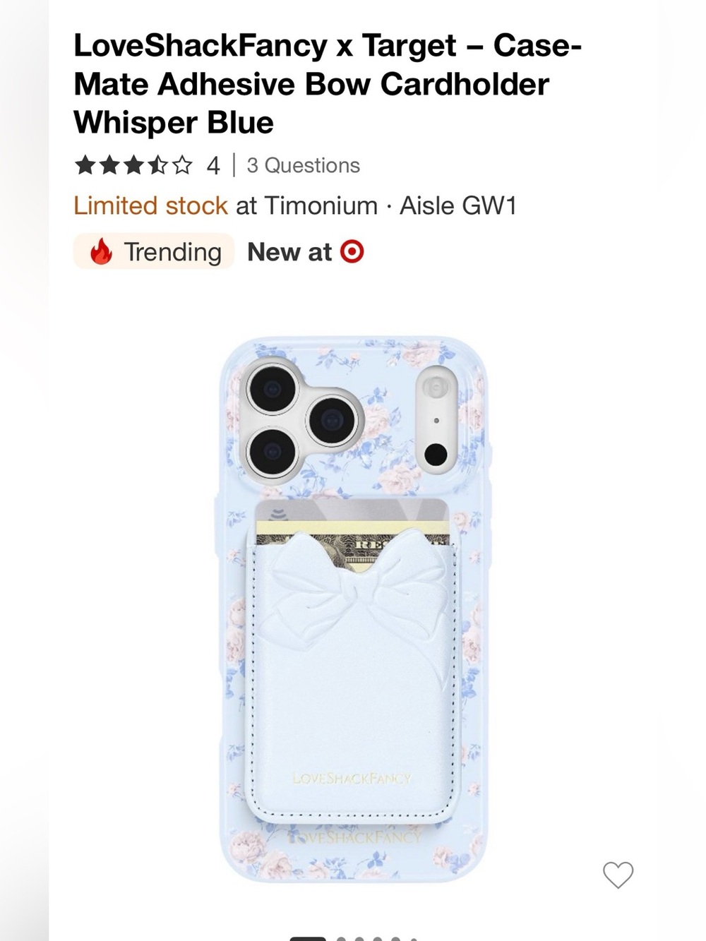 LoveShackFancy x Target Light Blue Floral iPhone Case with Bow Card Pocket